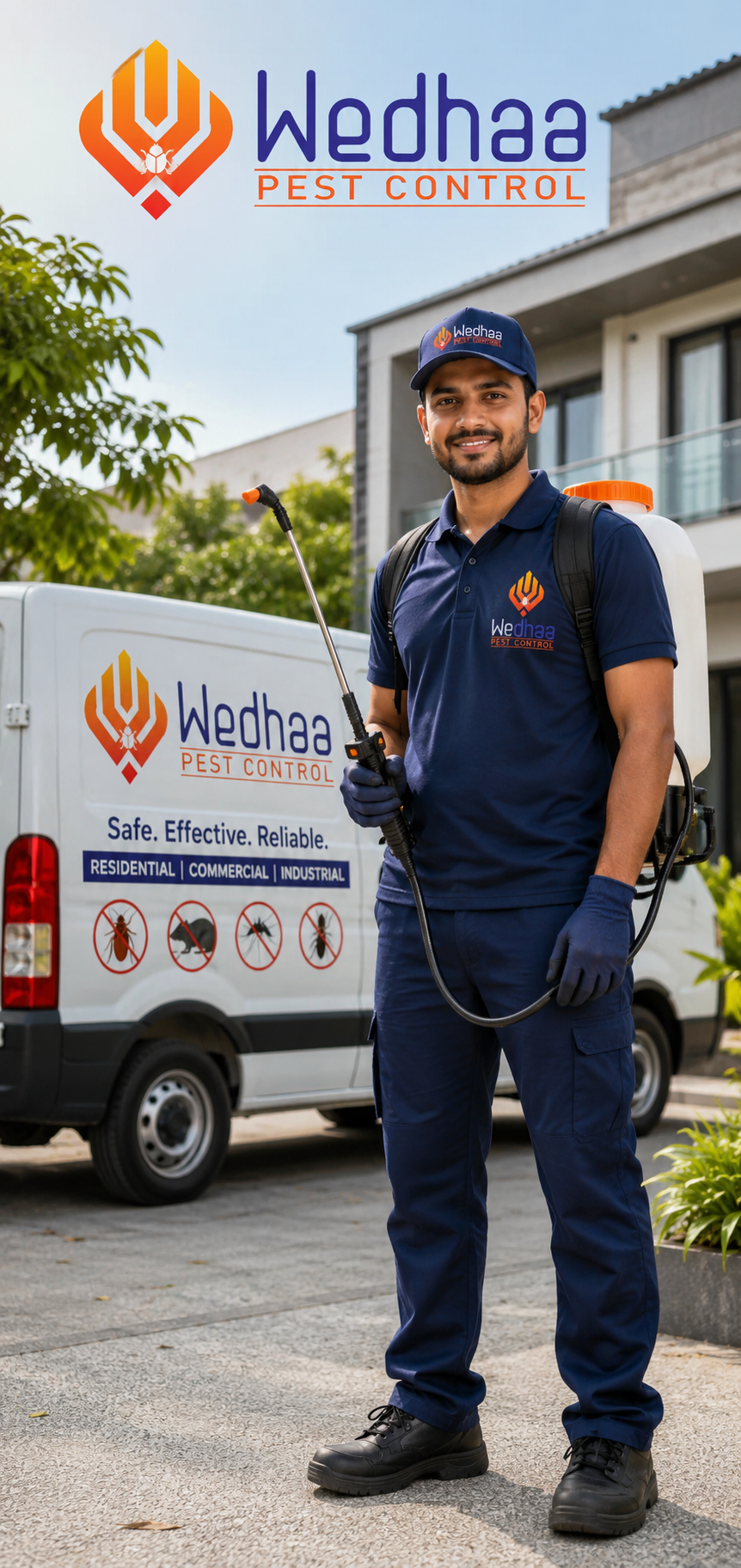 Wedhaa pest control technician treating a home